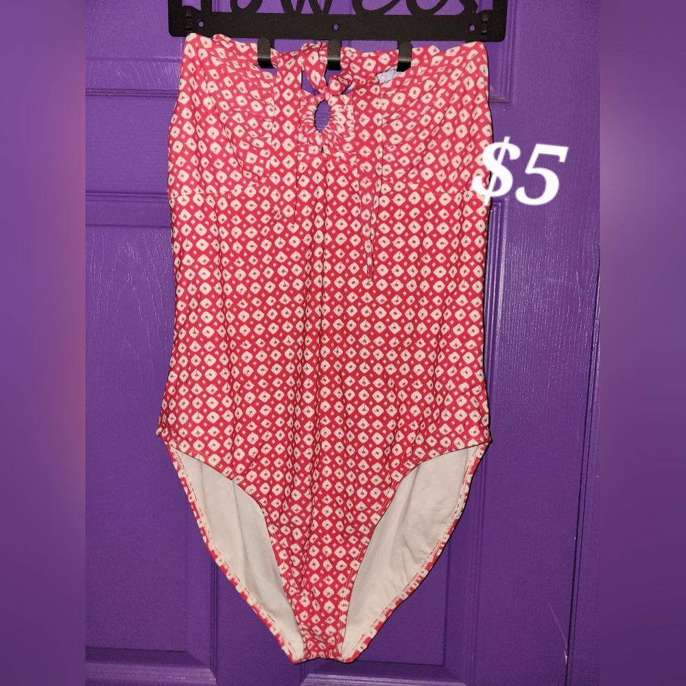 Old Navy Red and White Geometric Swimsuit
